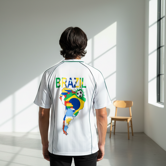Brazil Flag Themed Graphic Shadow Stripe Collared Soccer Unisex Jersey
