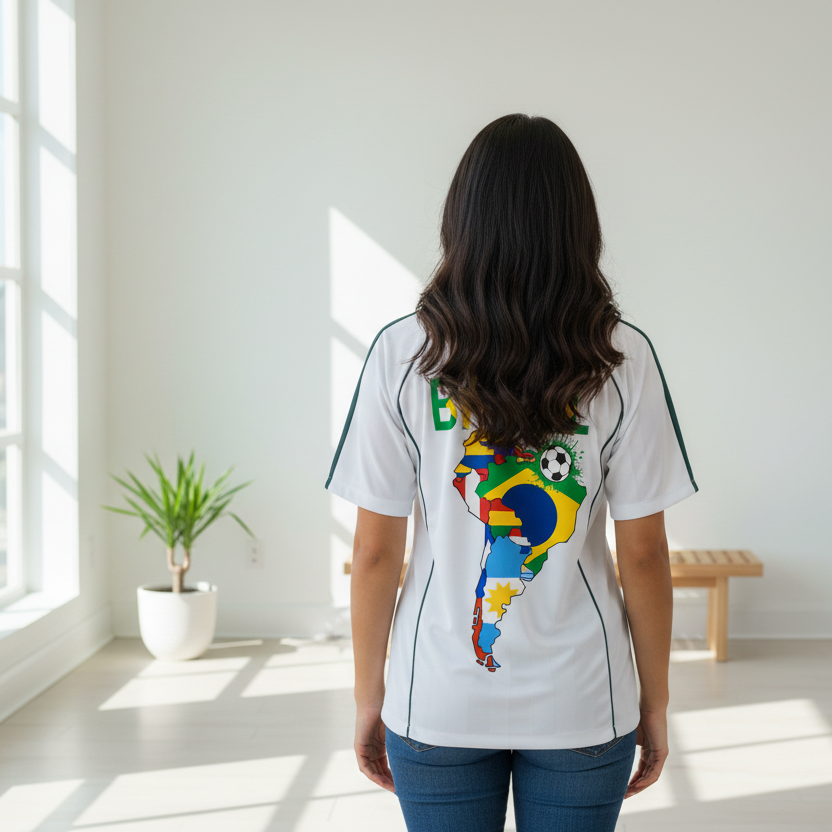 Brazil Flag Themed Graphic Shadow Stripe Collared Soccer Unisex Jersey