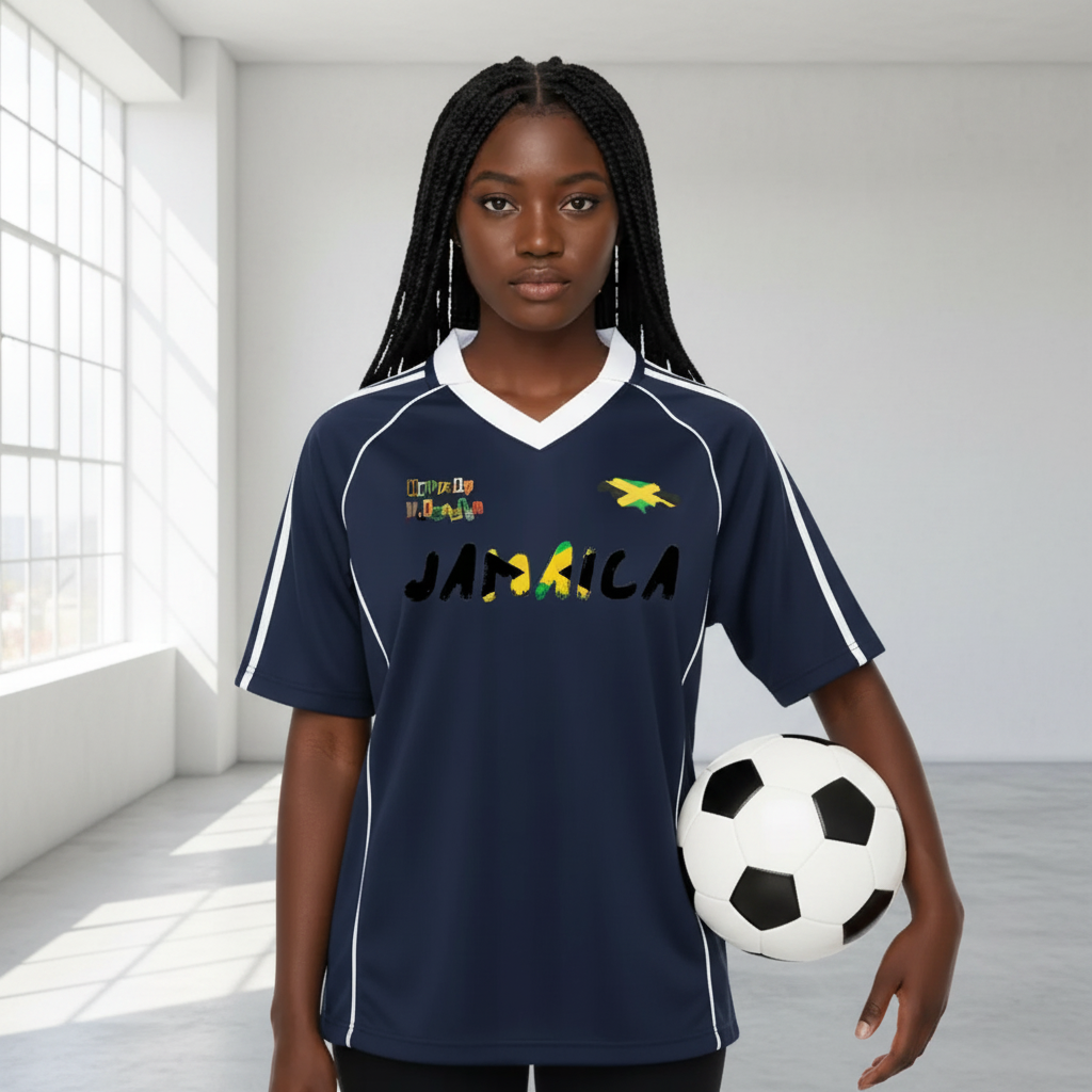 Jamaica Themed Graphic Shadow Stripe Collared Soccer Unisex Jersey
