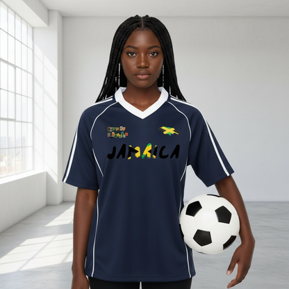 Jamaica Themed Graphic Shadow Stripe Collared Soccer Unisex Jersey