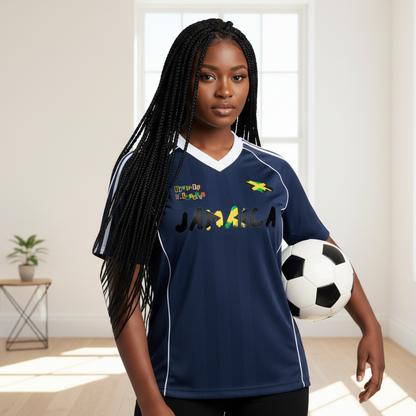 Jamaica Themed Graphic Shadow Stripe Collared Soccer Unisex Jersey