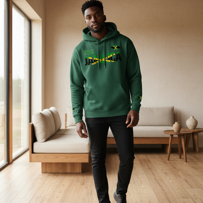 Jamaican Pride and Flag Themed Graphic Fleeced Unisex Hoodie