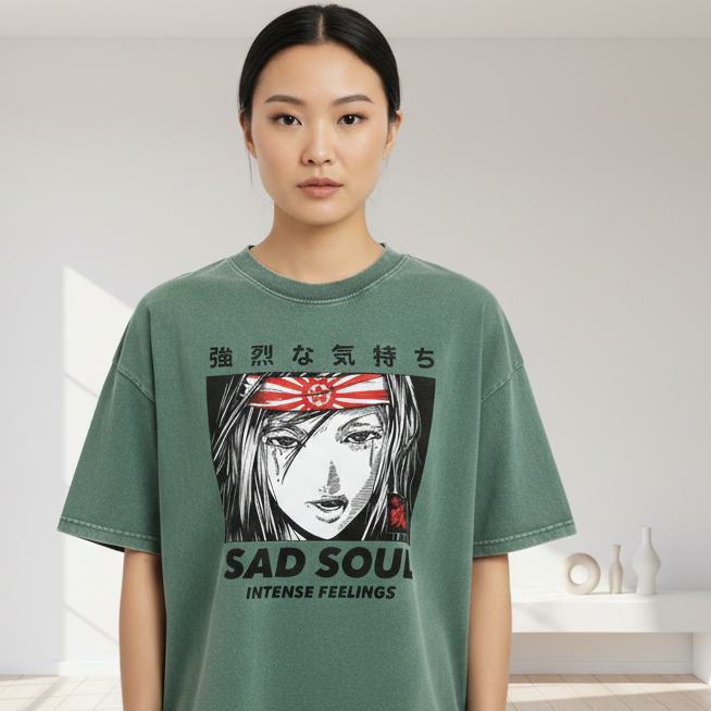 Sad Soul Graphic Unisex Mineral Wash Boxy Cotton T-Shirt