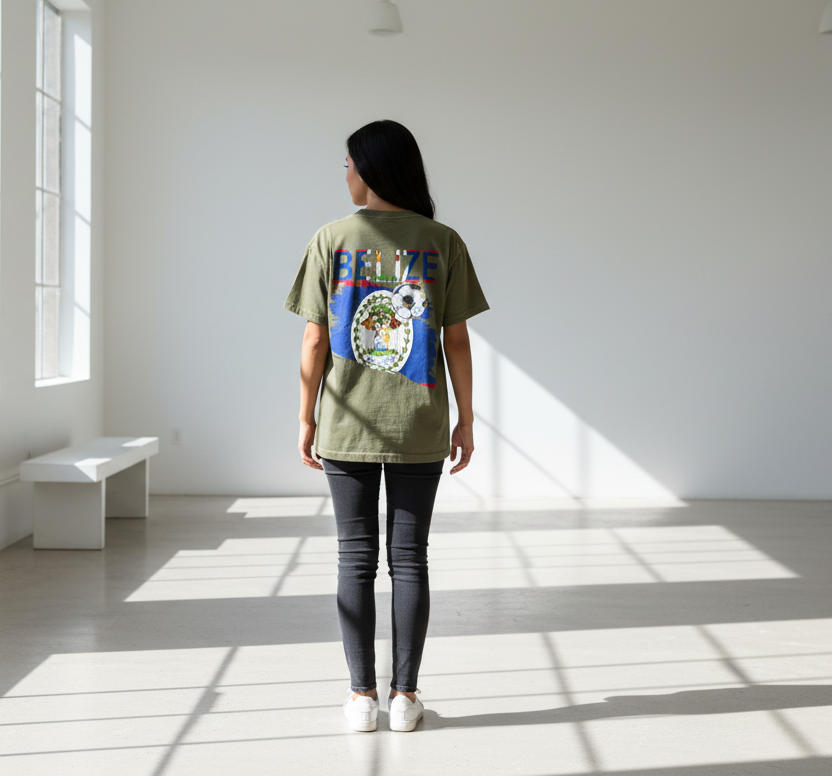 Belize Flag Themed Graphic Unisex  Vintage Wash Cotton T-Shirt