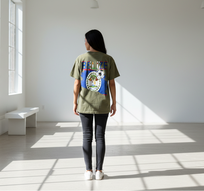Belize Flag Themed Graphic Unisex  Vintage Wash Cotton T-Shirt