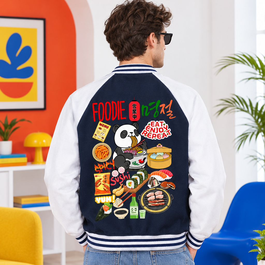Foodie Themed Graphic Two Tone Raglan Sleeve Varsity  Unisex Jacket