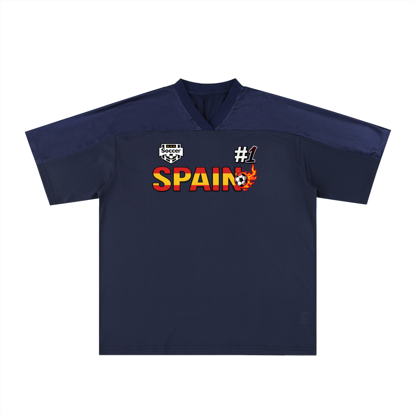 Spain Flag Themed Graphic Mesh V-Neck Soccer Jersey