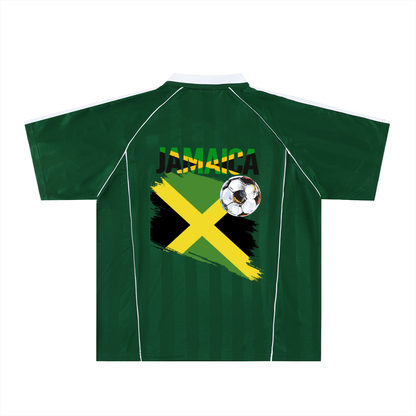 Jamaican Pride &  Flag Themed Shadow Stripe Collared Unisex Soccer Jersey