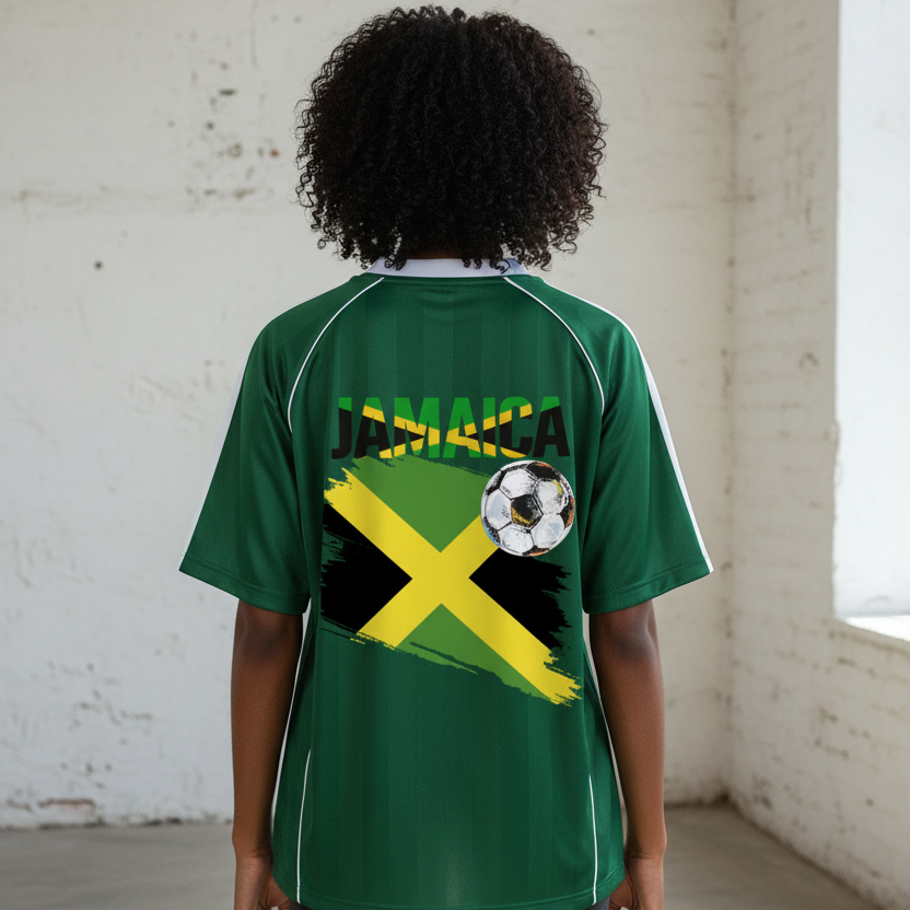 Jamaican Pride &  Flag Themed Shadow Stripe Collared Unisex Soccer Jersey