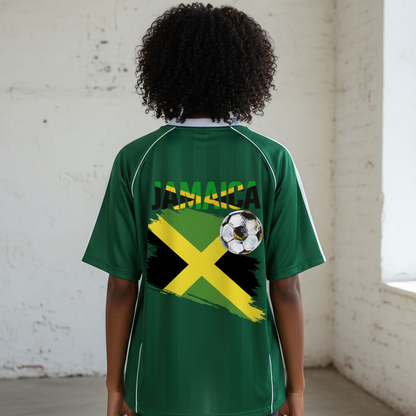 Jamaican Pride &  Flag Themed Shadow Stripe Collared Unisex Soccer Jersey