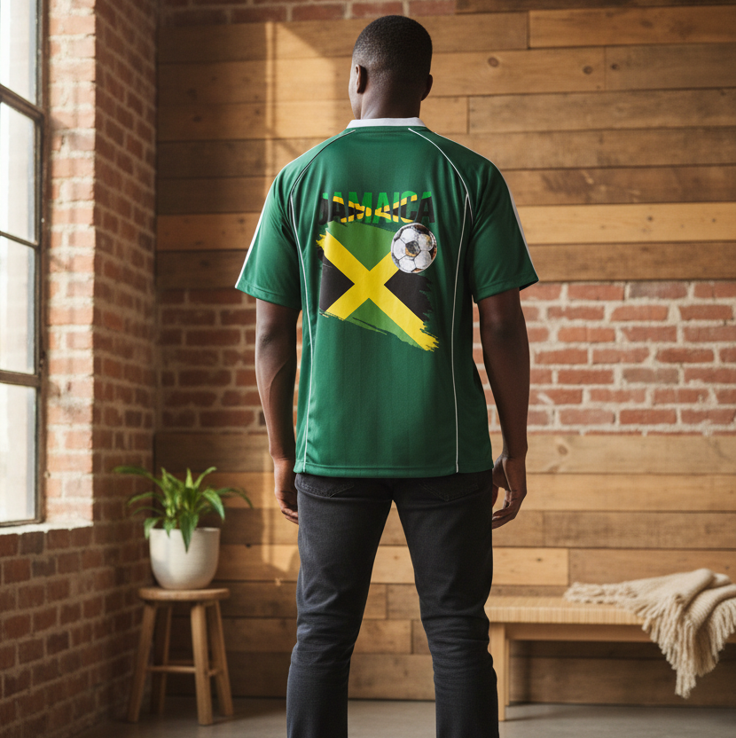 Jamaican Pride &  Flag Themed Shadow Stripe Collared Unisex Soccer Jersey