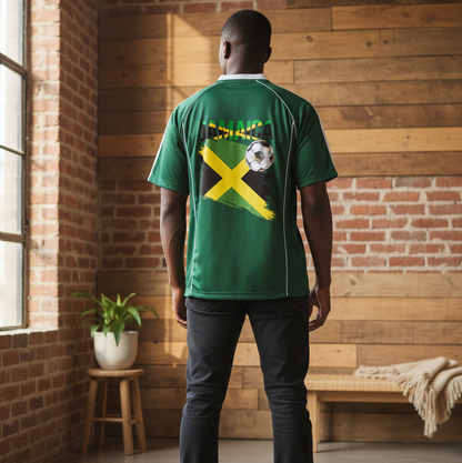 Jamaican Pride &  Flag Themed Shadow Stripe Collared Unisex Soccer Jersey