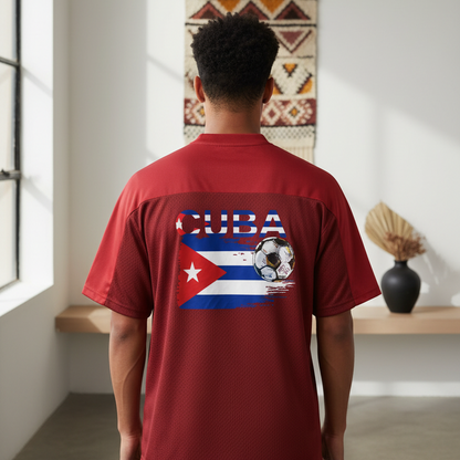 Cuba Flag Themed Graphic Mesh V-Neck Soccer Jersey