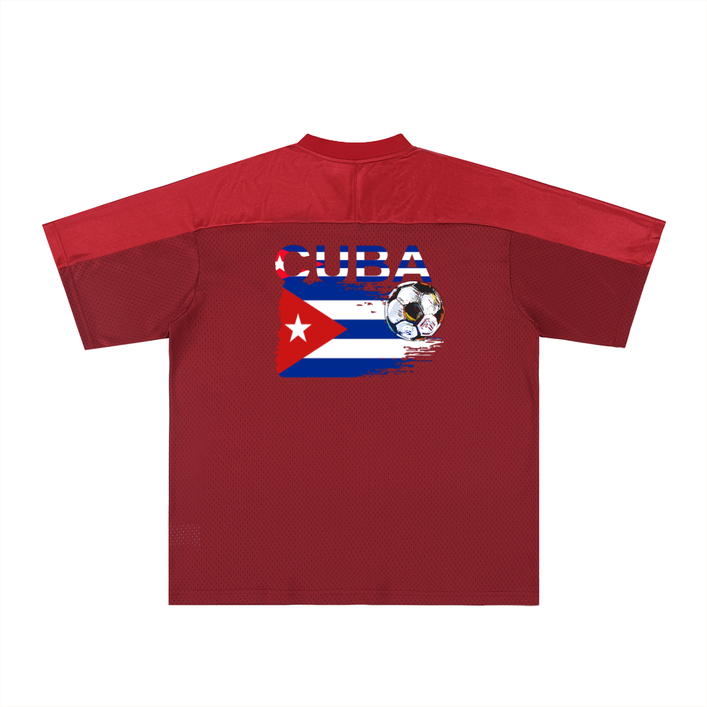 Cuba Flag Themed Graphic Mesh V-Neck Soccer Jersey