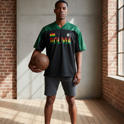Bolivia Flag Themed Unisex Oversized Mesh V-Neck Soccer Jersey