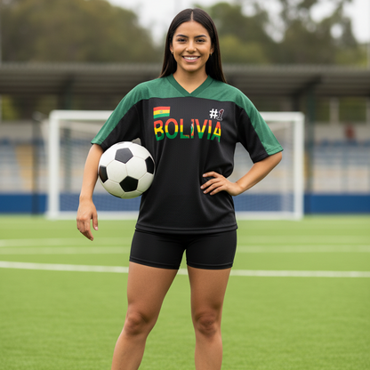 Bolivia Flag Themed Unisex Oversized Mesh V-Neck Soccer Jersey