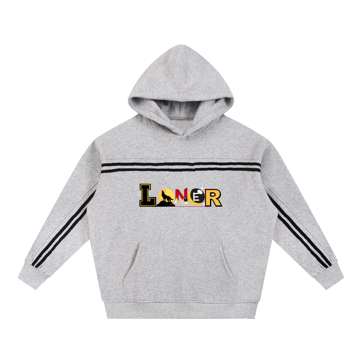 Medieval Knight and Dragon Graphic Hoodie, Sun Fade Contrast Tape Fleece Hoodie