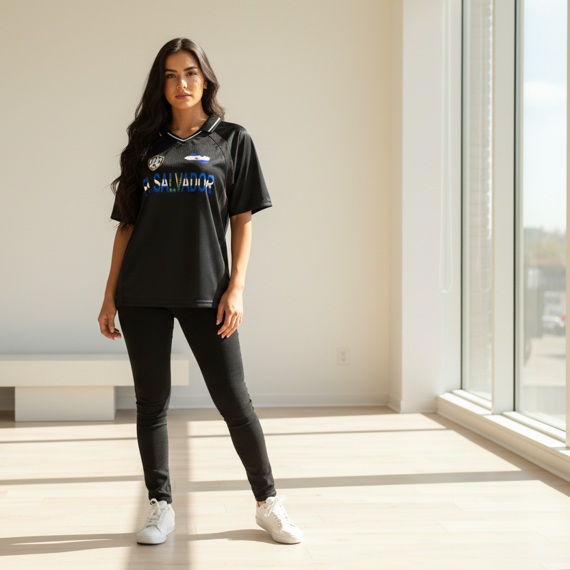 El Salvador Flag Themed Striped V-Neck Soccer Unisex Jersey