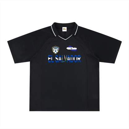El Salvador Flag Themed Striped V-Neck Soccer Unisex Jersey
