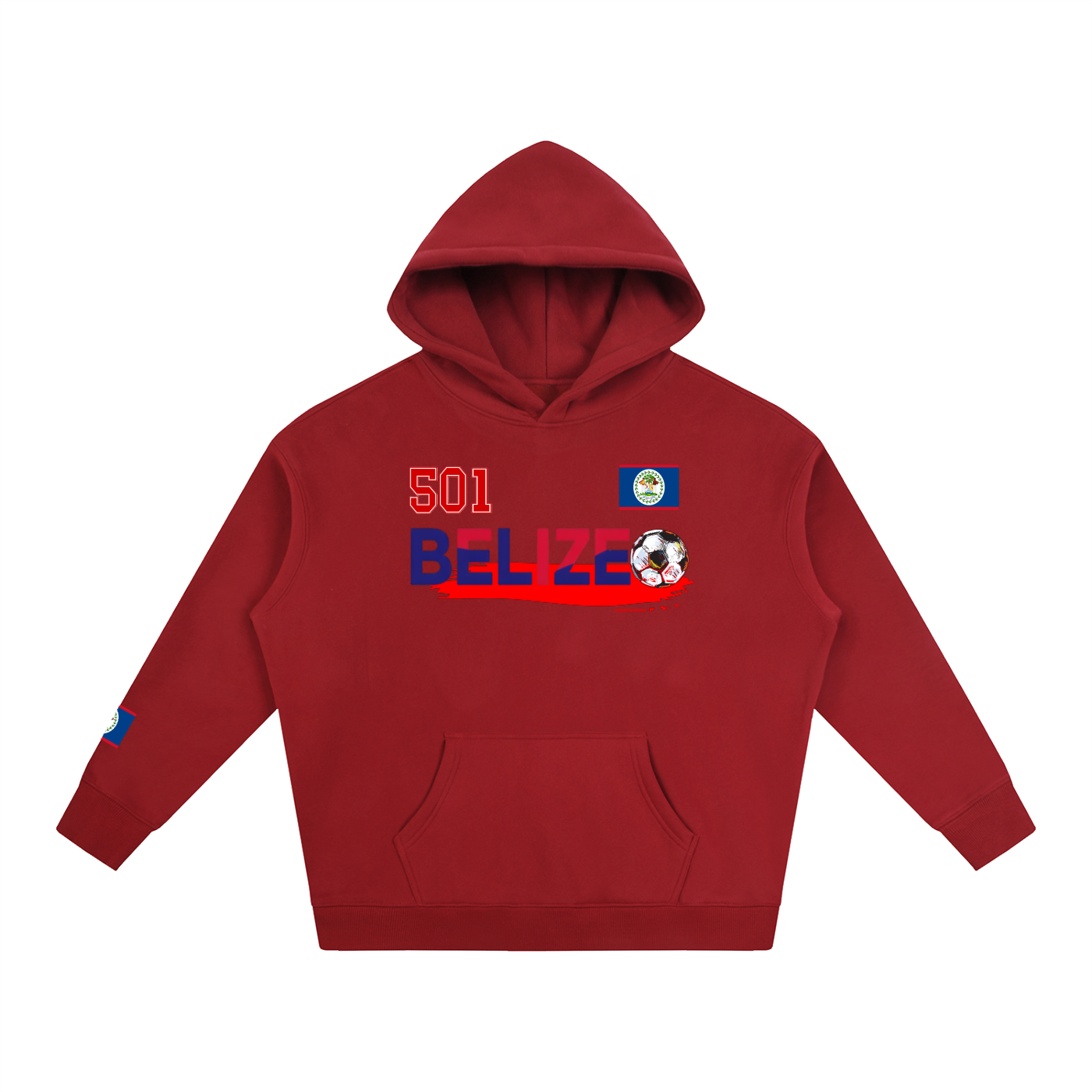 Belize Flag Themed Graphic Unisex Oversize Fleeced Hoodie
