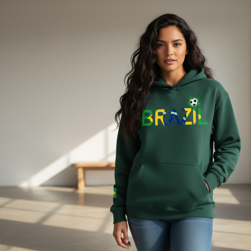 Brazil Flag Themed Graphic Unisex  Oversize Fleeced Hoodie