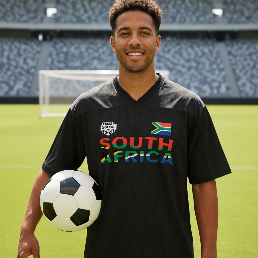 South African Flag Themed Graphic Mesh V-Neck Soccer Jersey