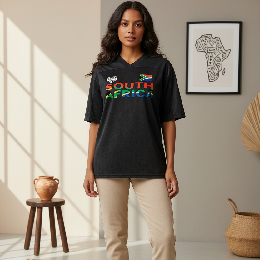 South African Flag Themed Graphic Mesh V-Neck Soccer Jersey