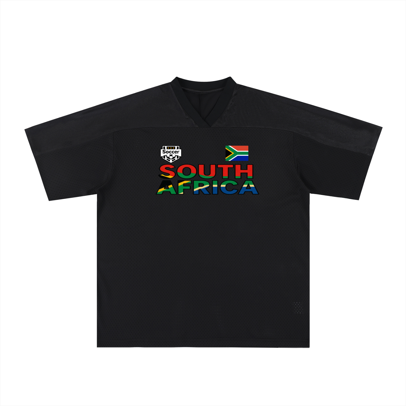 South African Flag Themed Graphic Mesh V-Neck Soccer Jersey