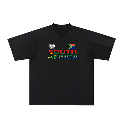 South African Flag Themed Graphic Mesh V-Neck Soccer Jersey