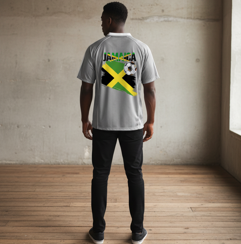 Jamaican Pride &  Flag Themed Shadow Stripe Collared Unisex Soccer Jersey