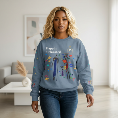 Bold Ethnic Unisex Light Weight Crewneck, Hand-drawn Tribal Family Doodle Design