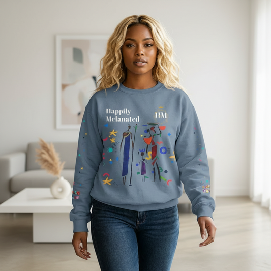 Bold Ethnic Unisex Light Weight Crewneck, Hand-drawn Tribal Family Doodle Design