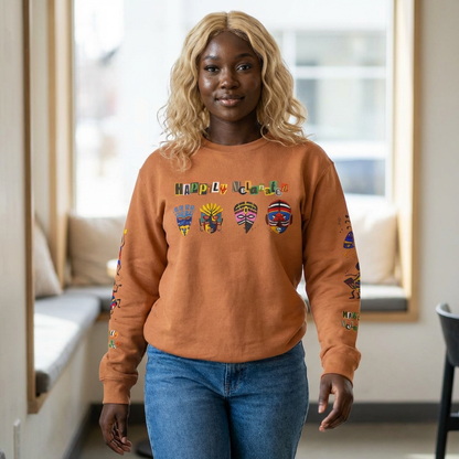 Handcrafted Afro Music Cartoon Graphic Unisex Lightweight Crewneck Sweatshirt