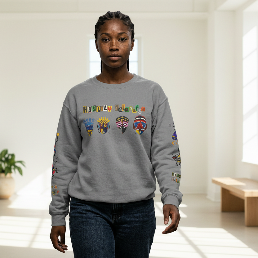 Handcrafted Afro Music Cartoon Graphic Unisex Lightweight Crewneck Sweatshirt Printify