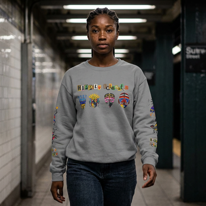 Handcrafted Afro Music Cartoon Graphic Unisex Lightweight Crewneck Sweatshirt