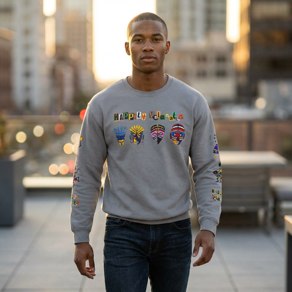 Handcrafted Afro Music Cartoon Graphic Unisex Lightweight Crewneck Sweatshirt