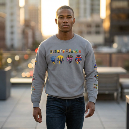 Handcrafted Afro Music Cartoon Graphic Unisex Lightweight Crewneck Sweatshirt