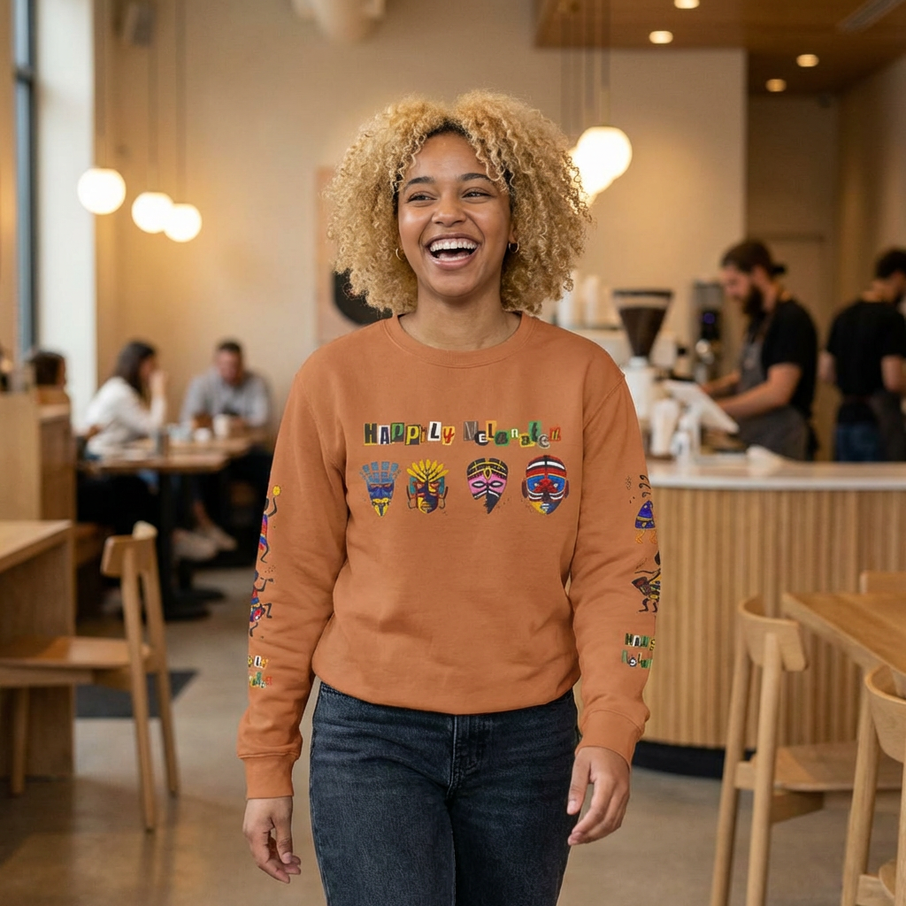 Handcrafted Afro Music Cartoon Graphic Unisex Lightweight Crewneck Sweatshirt