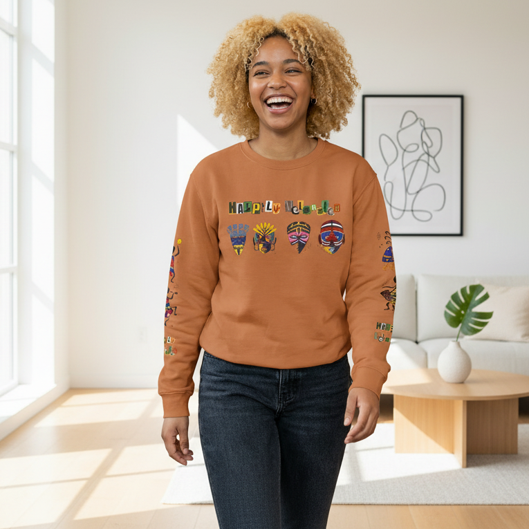 Handcrafted Afro Music Cartoon Graphic Unisex Lightweight Crewneck Sweatshirt Printify