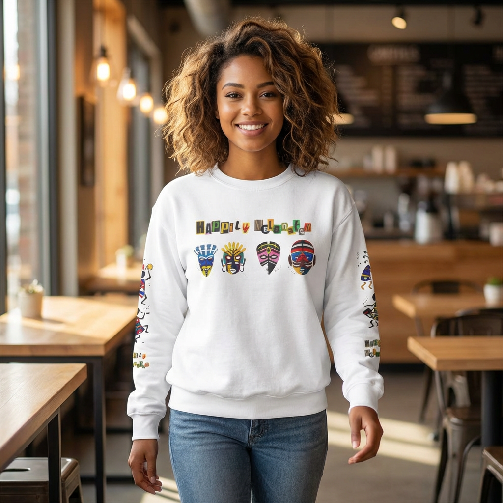 Handcrafted Afro Music Cartoon Graphic Unisex Lightweight Crewneck Sweatshirt Printify