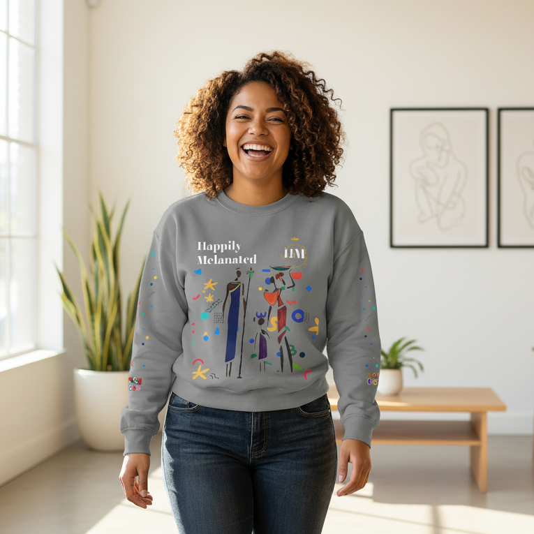 Bold Ethnic Unisex Light Weight Crewneck, Hand-drawn Tribal Family Doodle Design Printify