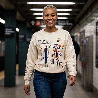 Bold Ethnic Unisex Light Weight Crewneck, Hand-drawn Tribal Family Doodle Design