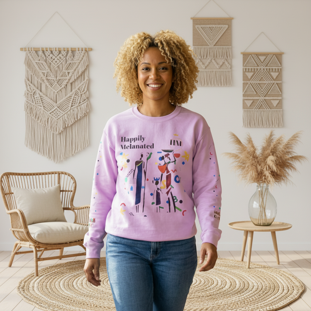 Bold Ethnic Unisex Light Weight Crewneck, Hand-drawn Tribal Family Doodle Design Printify