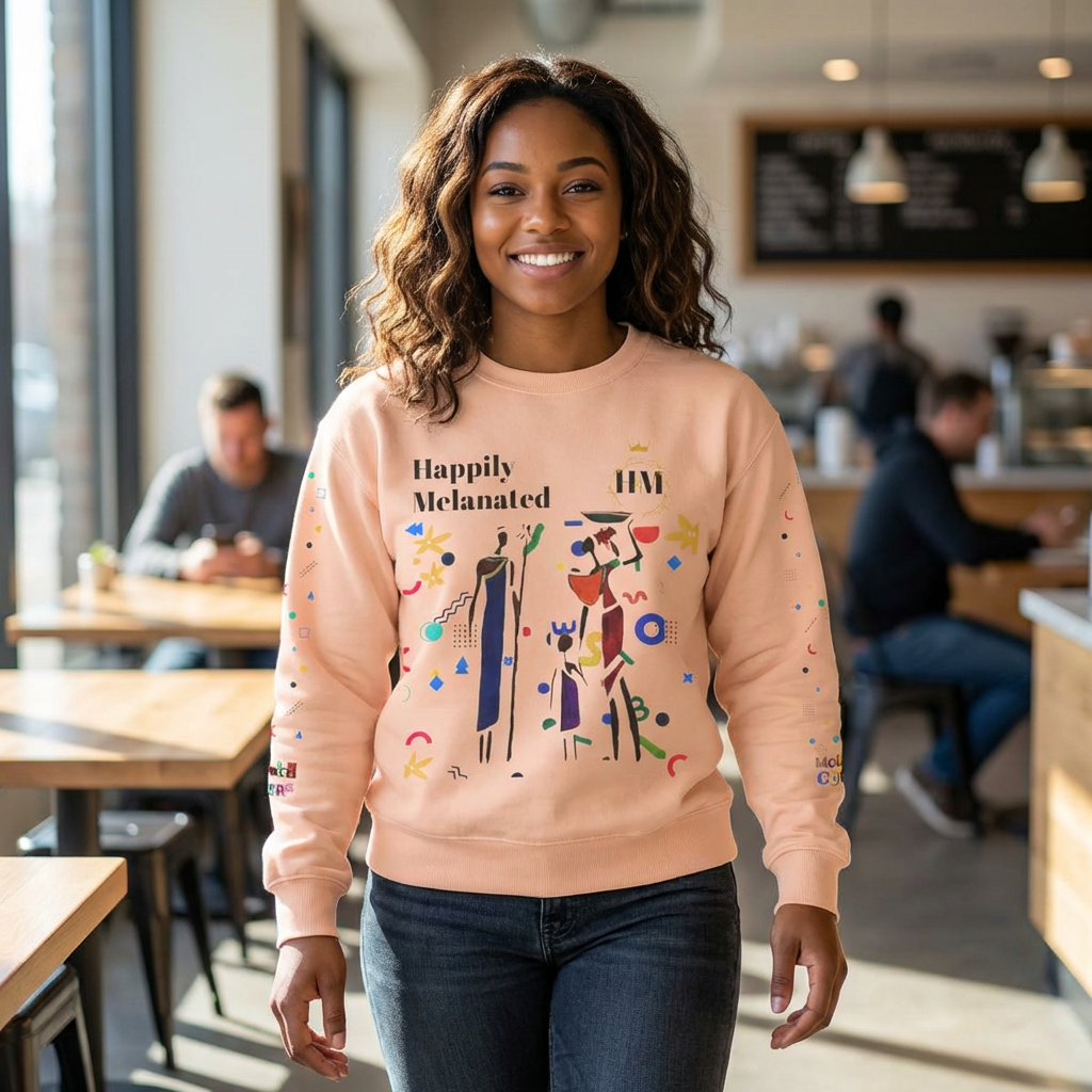 Bold Ethnic Unisex Light Weight Crewneck, Hand-drawn Tribal Family Doodle Design