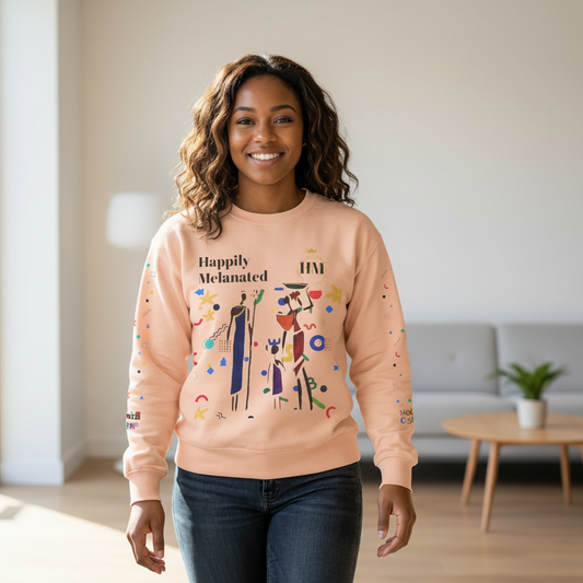 Bold Ethnic Unisex Light Weight Crewneck, Hand-drawn Tribal Family Doodle Design