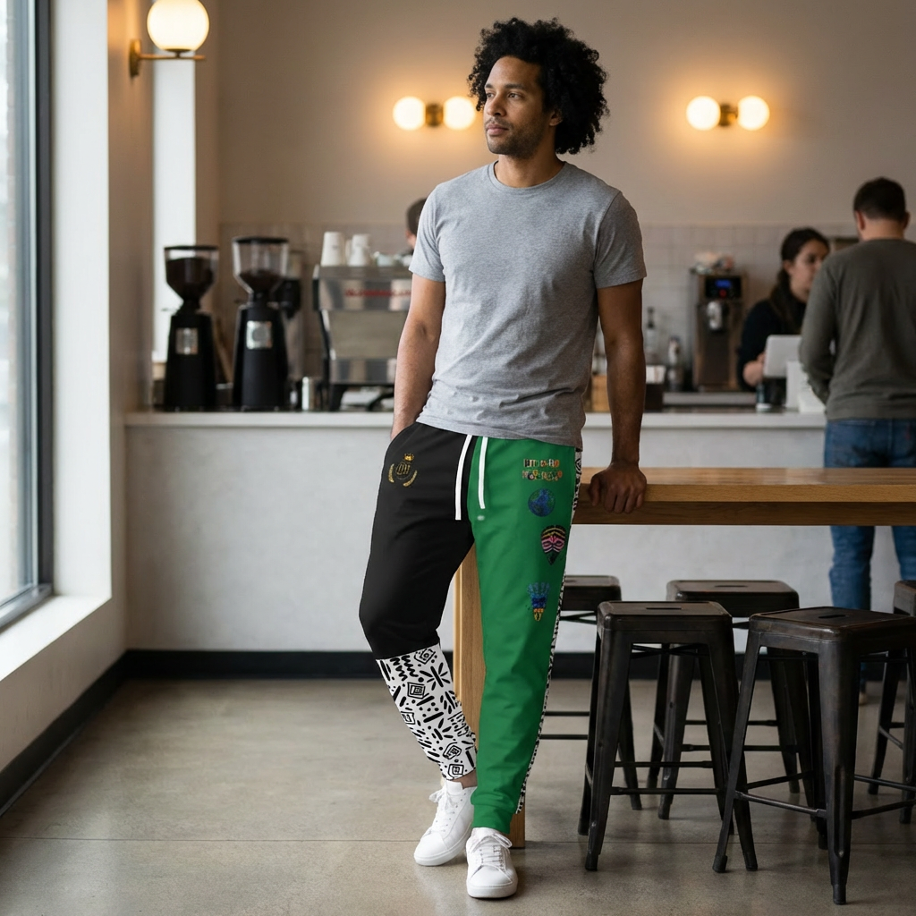 Handcrafted Afro Music Cartoon Art Athletic Joggers, Unisex Sweatpants