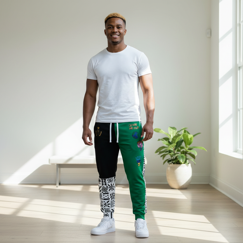 Handcrafted Afro Music Cartoon Art Athletic Joggers, Unisex Sweatpants