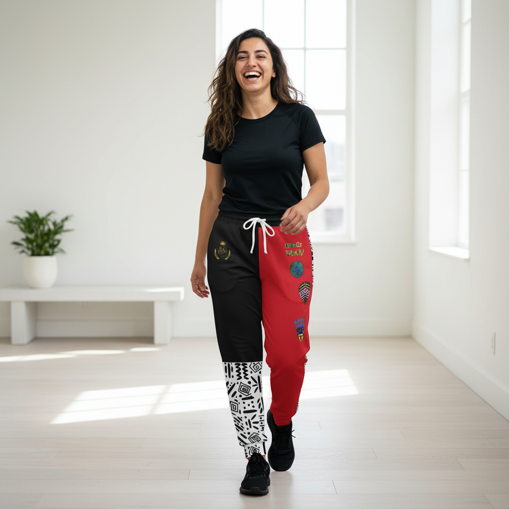 Handcrafted Afro Music Cartoon Art Athletic Joggers, Unisex Sweatpants, African Dance Jogging Pants