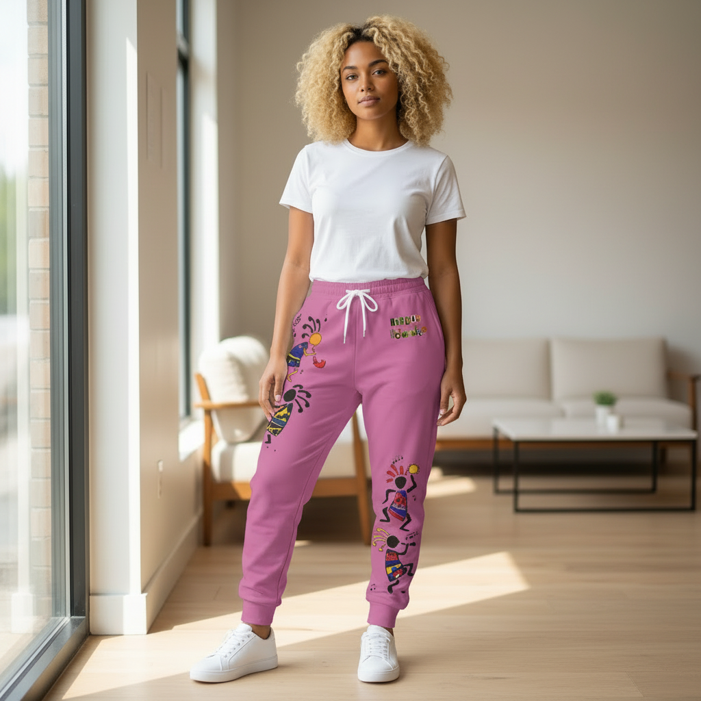 Kokopelli Dance Pink Athletic Unisex Joggers — Afro-Caribbean Music Art