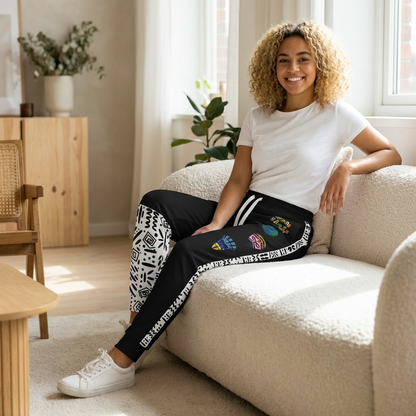 Handcrafted Afro Music Cartoon Art Athletic Joggers, Unisex Sweatpants, African Dance Jogging Pants